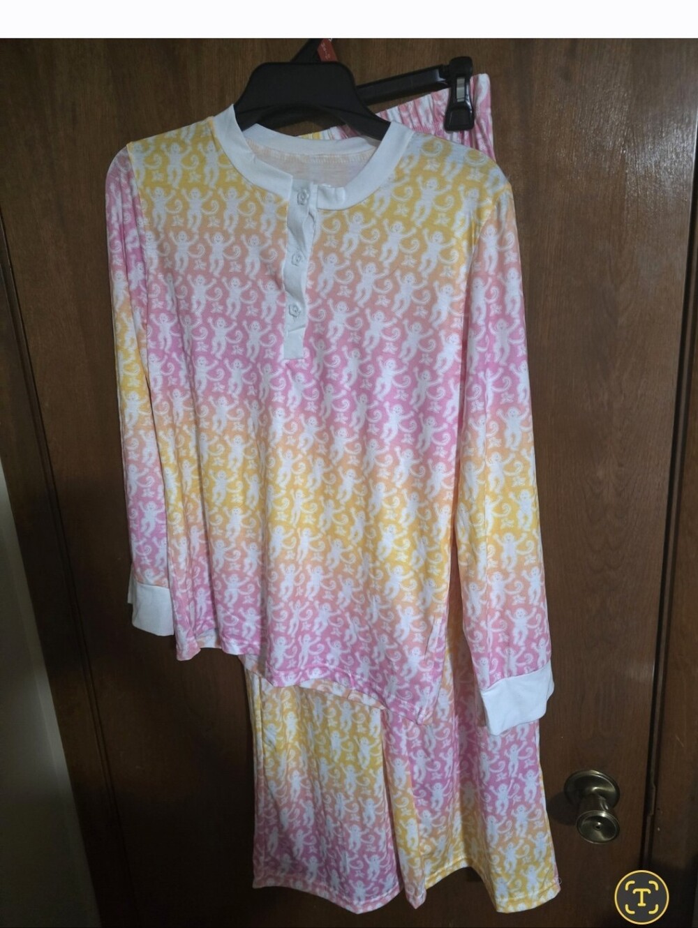 Womens Pink & Yellow Gradient Long-Sleeve Pajama Set